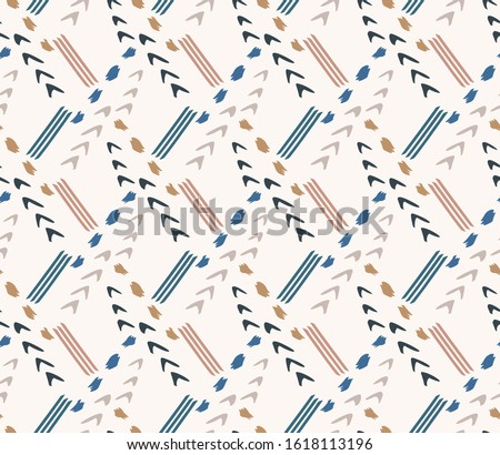 Hand drawn whimsical scribble lines seamless pattern. Vector painterly textured organic arrow doodle marks background. Playful gender neutral abstract geometric sketchy repeat. Ethnic all over print.