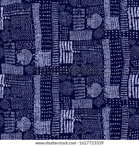 Indigo blue sashiko dyed effect texture background. Seamless japanese repeat pattern swatch. Worn running embroidery stitch dye. Asian fusion all over kimono textile. Worn boro wabi sabi cloth print Stock fotó © 