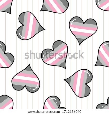 Cute demigirl heart cartoon seamless vector pattern. Hand drawn isolated pride flag for LGBTQ blog. Transgender stripe background all over print. Female gender community tolerance tile.