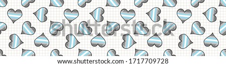 Cute demiboy heart cartoon seamless vector border. Hand drawn isolated pride flag for LGBTQ blog. Transgender stripe background all over print. Male gender community tolerance tile.