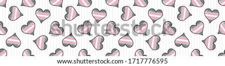 Cute demigirl heart cartoon seamless vector border. Hand drawn isolated pride flag for LGBTQ blog. Transgender stripe background all over print. Female gender community tolerance tile.