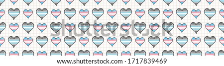 Cute trans demiboy heart cartoon seamless vector border. Hand drawn isolated pride flag for LGBTQ blog. Transgender stripe background all over print. Male gender community tolerance tile.