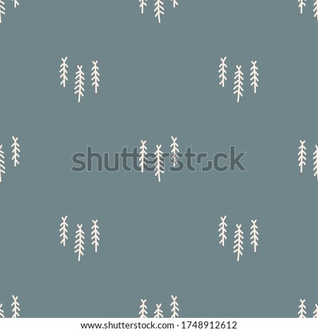 Seamless background forest tree gender neutral baby pattern. Simple whimsical minimal earthy 2 tone color. Kids nursery wallpaper or boho woodland nature fashion all over print.