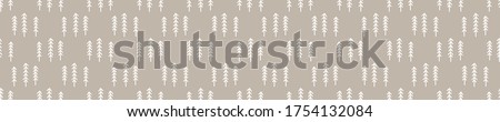 Seamless background forest tree  banner. Gender neutral baby border pattern. Simple whimsical minimal earthy 2 tone color. Kids nursery edging or boho camping fashion ribbon trim.