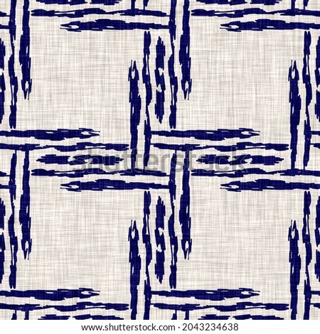 Seamless indigo geometric texture. Blue woven boro cotton dyed effect background. Japan repeat batik resist pattern. Asian starry all over print Stock fotó © 