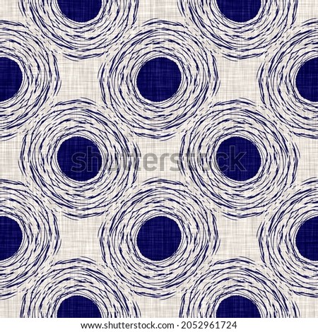 Seamless indigo circle texture. Blue woven boro cotton dyed effect background. Japan repeat batik resist pattern. Asian starry all over print Stock fotó © 