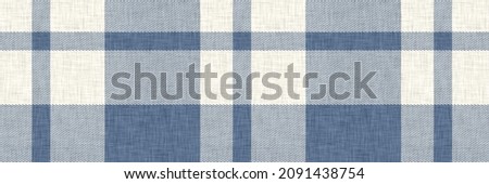 French farmhouse blue plaid check seamless border pattern. Rustic tonal country kitchen gingham fabric effect. Tartan cottage 2 tone background ribbon trim edge. Stock fotó © 