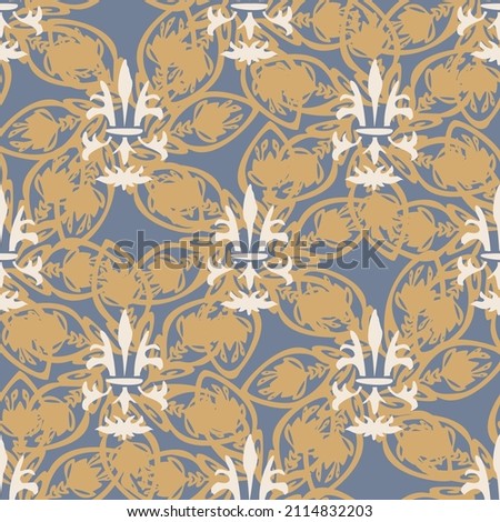 French fleur de lis royal lily seamless pattern. Farmhouse cottage background. Lilies lys flower flourish motif allover rustic damask.