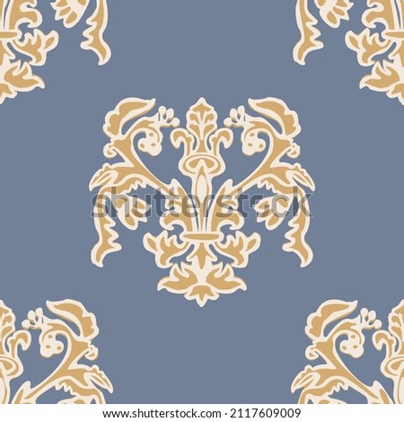 French fleur de lis royal lily seamless pattern. Farmhouse cottage background. Lilies lys flower flourish motif allover rustic damask.