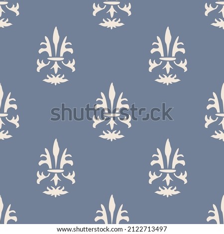 French fleur de lis royal lily seamless pattern. Farmhouse cottage background. Lilies lys flower flourish motif allover rustic damask.