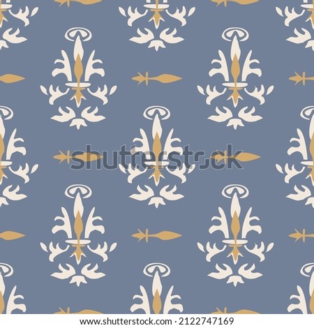 French fleur de lis royal lily seamless pattern. Farmhouse cottage background. Lilies lys flower flourish motif allover rustic damask.