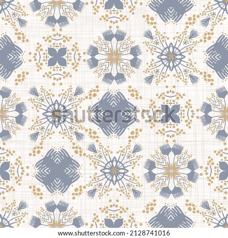 French blue geometric linen seamless pattern. Tonal farmhouse cottage style abstract grid background. Simple vintage rustic fabric textile effect. Primitive modern shabby chic kitchen cloth design. Stock fotó © 