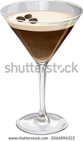 Espresso martini cocktail illustrated on white background. Vector file.