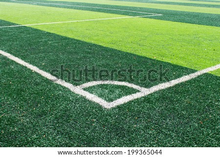 White corner line of soccer field. White corner line of football field for corner kick
