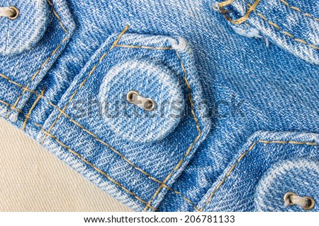 Part of jeans jacket. Jeans button on jeans tag for fashion design.