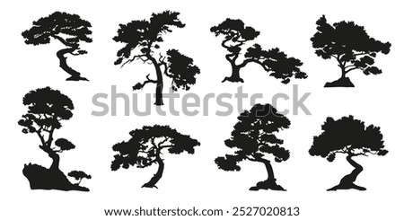 small pine tree silhouettes on a rock white background volume 2