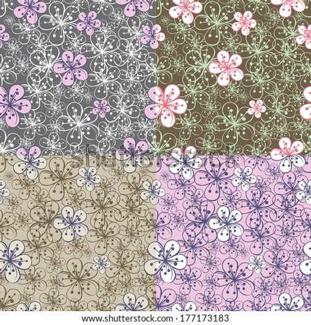 Cherry Flowers or Apple Flowers. Spring or summer Design template. Abstract background  and label with flowers. Vector illustration