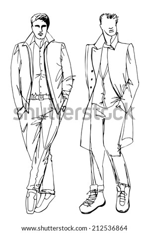 Fashion Vector Illustration. Two Stylish Autumnal Dude Mens .In The ...