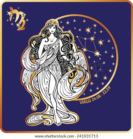 Virgo Zodiac Sign. Lovely Female In Greek Dress And Flowing Hair ...