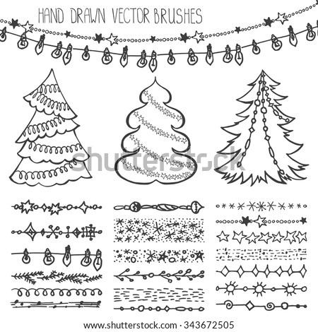 Christmas Hand Drawn Brushesline BorderNew Year Doodle Pattern Texturessnowflakes