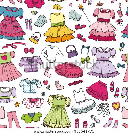 Girl Fashion Wear Seamless Pattern.Baby,Teenage Holiday Dress,Clothing ...