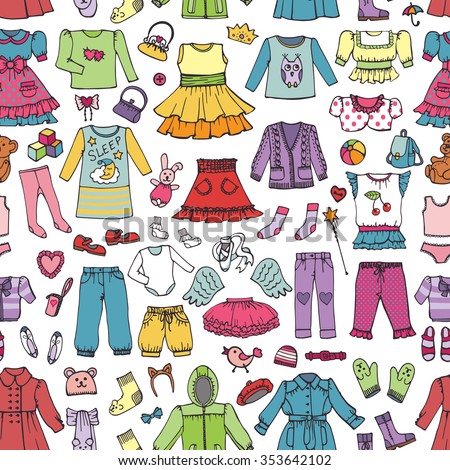 Girl Fashion Wear Seamless Pattern.Baby,Teenager Clothing,Shoes ...