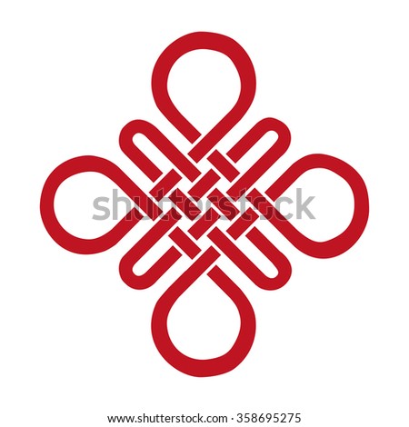 Endless Auspicious knot.China ornament,vector symbol,Tibet,Eternal,Buddhism and Spirituality icon.Vector,isolated red sign.Feng  Shui element,Sacred geometry, ornament.For logo, design project 