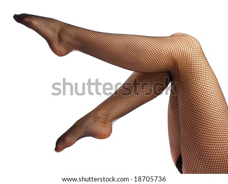 Legs in black net pantyhose, isolated