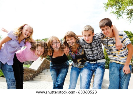 Group of teenage girls and guys