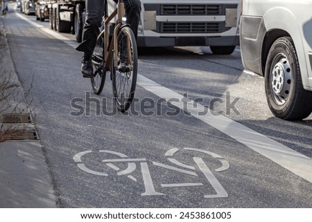 Similar – Image, Stock Photo Bike lane marks and pedestrian crossing