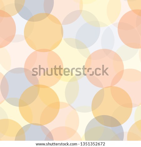 Abstract transparent circles in layers seamless vector background. Modern dots pattern with different opacity levels. Pink, orange, coral, blue subtle  geometric backdrop. 