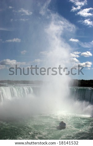 American side of Niagara Falls, big splash of water, seen from Canadian side