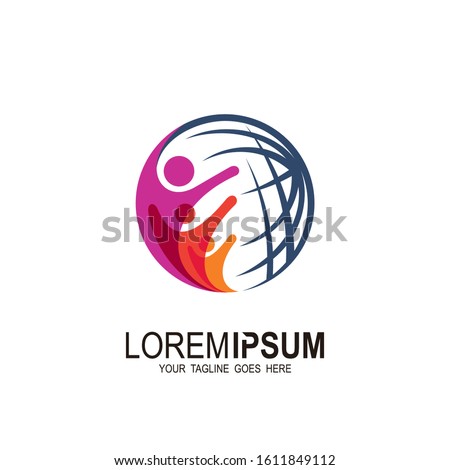 Globe icon design template, Vector world and people logo combination. Earth and family symbol or icon