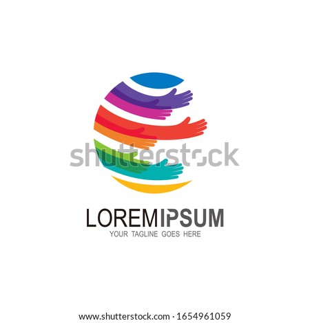 Charity logo design illustration, colorful logo template, social icon, handshake logo, Global logo