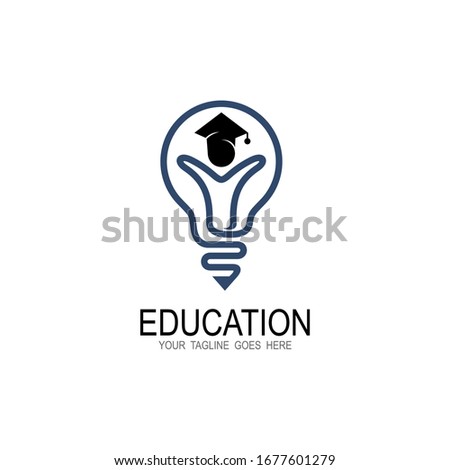 Abstract student figure and light bulb vector logo design, Education logo design