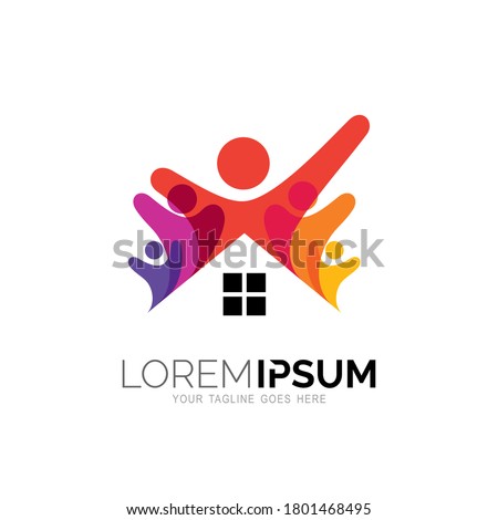 Family logo with house design template, people and building logos