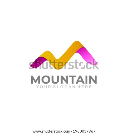 Mountain logo and letter M design combination, 3d colorful logos