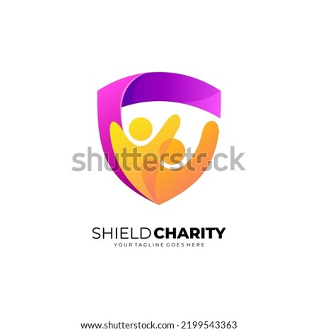 Shield logo and people care design community, family logos