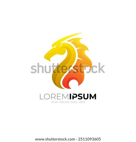 mythical animal icon, dragon logo with fire design combination,