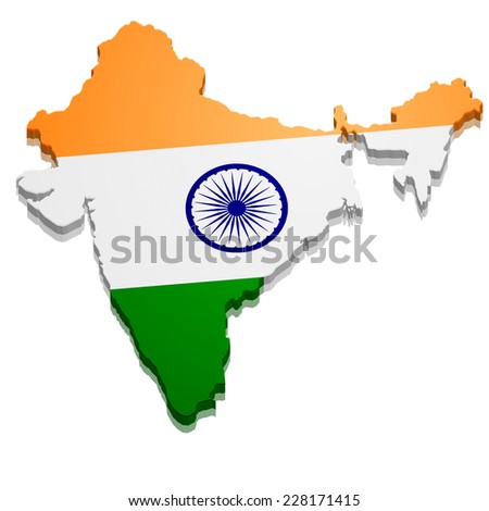 detailed illustration of a map of India with flag, eps10 vector