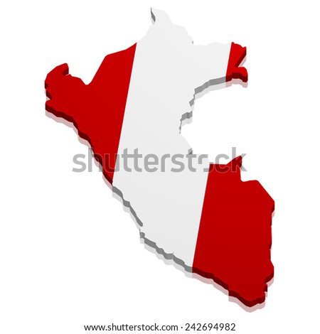 detailed illustration of a map of Peru with flag, eps10 vector