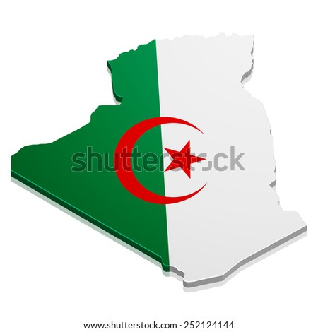 detailed illustration of a map of Algeria with flag, eps10 vector