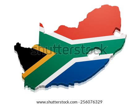 detailed illustration of a map of South Africa with flag, eps10 vector