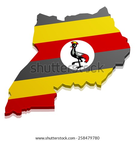 detailed illustration of a map of Uganda with flag, eps10 vector