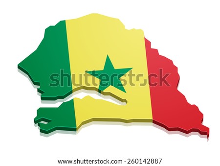 detailed illustration of a map of Senegal with flag, eps10 vector