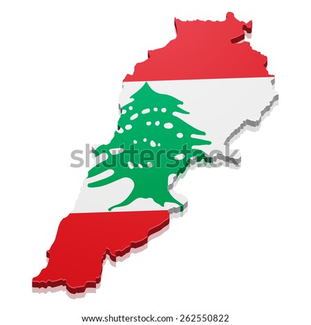 detailed illustration of a map of Lebanon with flag, eps10 vector