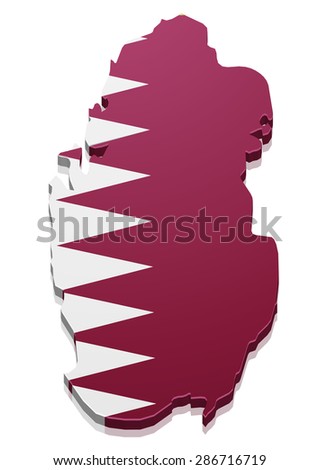 detailed illustration of a map of Qatar with flag, eps10 vector