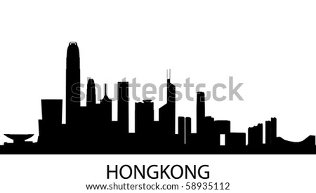 detailed vector skyline of Hongkong, China