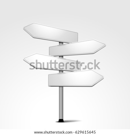 white blank signpost with four arrows pointing in different directions, eps10 vector