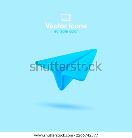 3d vector icon. Social media set. Blue paper plane icon.